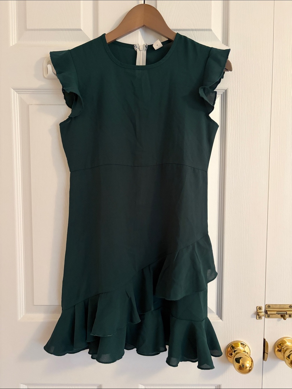 Girls Dark Green Ruffle Hem Dress